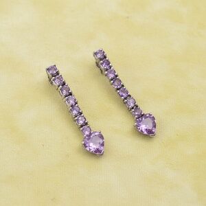 Sterling Silver Purple Heart Earrings, Drop Earrings, Romantic Jewelry